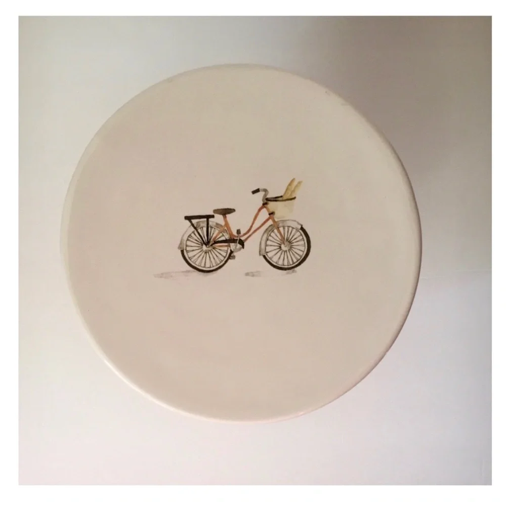 Rae Dunn Ceramic Cake Stand—Artisan Collection by Magenta with Bicycle Graphic